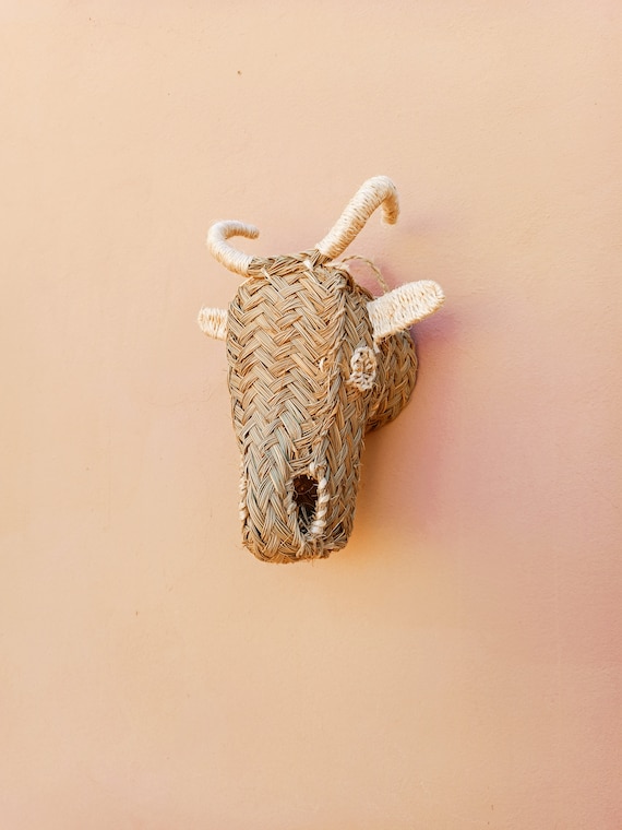 Woven Deer Head Wall Hanging, Halfa Grass Boho Decor