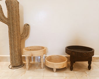 Handmade Berber Round Coffee Table: Natural Wood, Low Profile