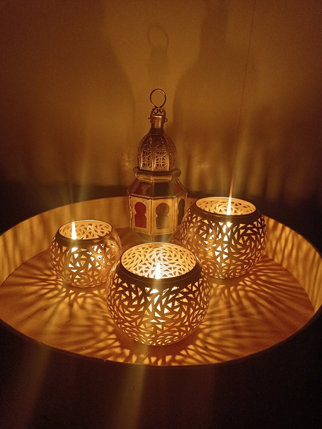 Handmade Brass Morrocan Tealight Holder Metal Candle Holder Round Brass