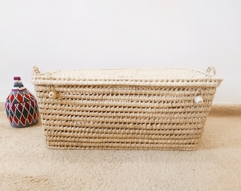 Malle de rangement tressée à la main en feuilles de palmier - Panier bohème en osier