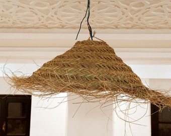 Suspension parasol en paille doum fibre naturelle tressée