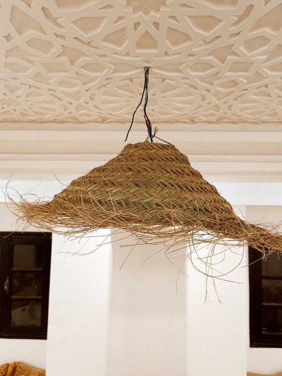 Suspension parasol en paille doum fibre naturelle tressée