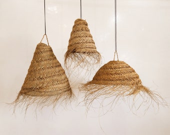 Suspension marocaine faite main en jonc de mer - Abat-jour en fibre naturelle