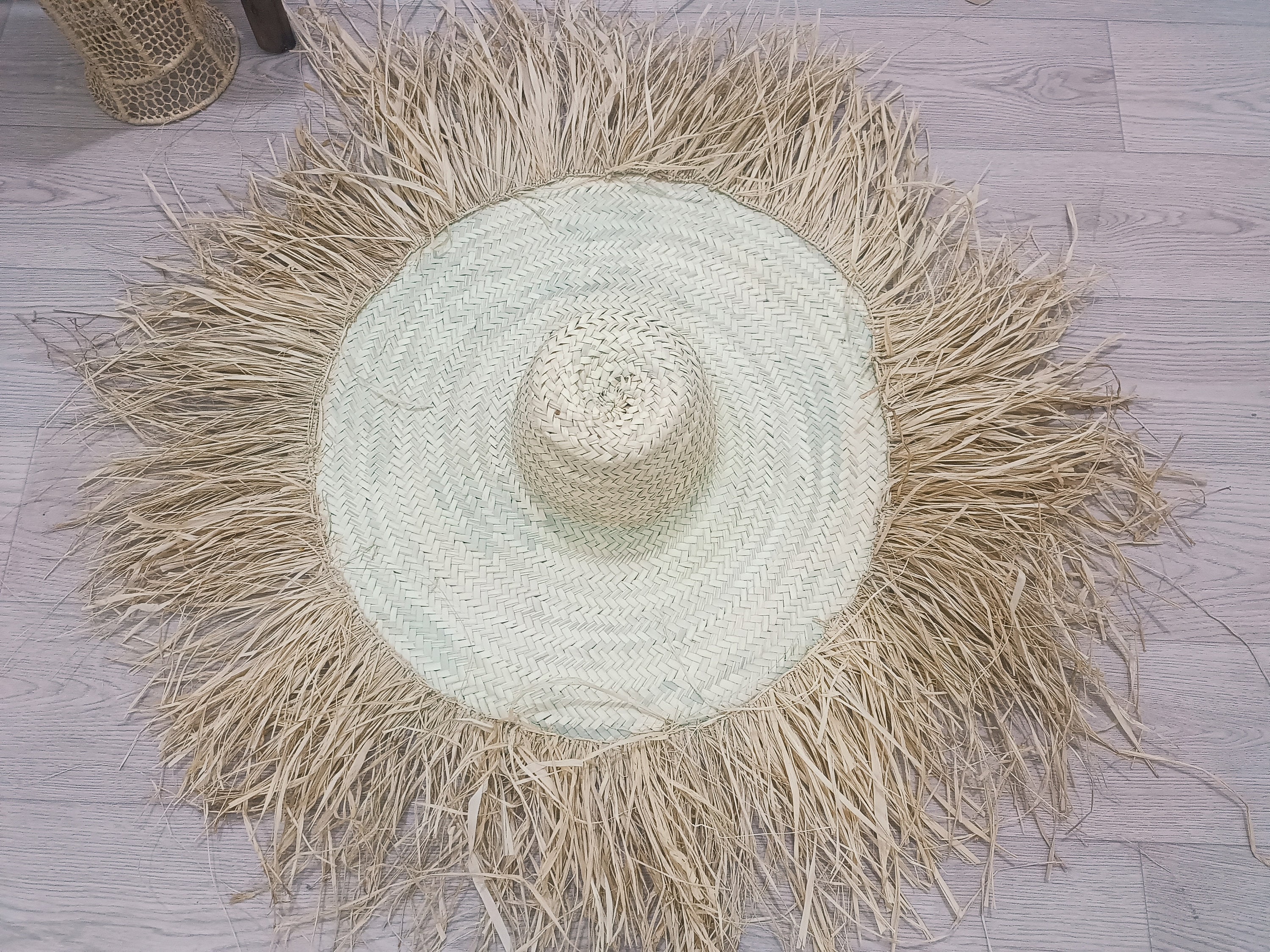 ?HP?Pale Green Paper Straw Floppy Sun Hat with Beaded Hatband Fringe Brim Fringe Straw Sun Hat: Personalized Oversized Floppy Hat - Etsy main image 2