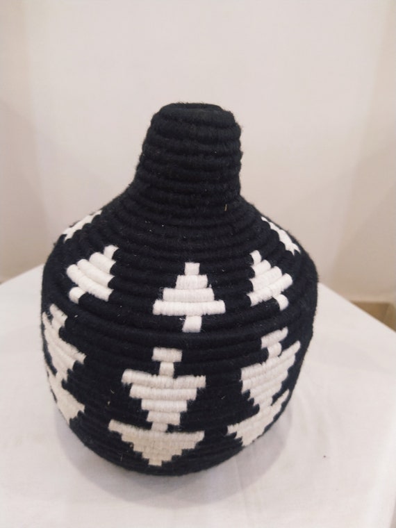 Handmade Berber Basket with Lid: Moroccan Woven Bowl, Boho Decor