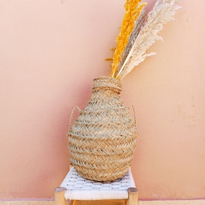 handmade wicker vase - boho vase- Braided vase in palm leaf jar pot interior decoration dried flowers boho Wabi-sabi Moroccan handicraft