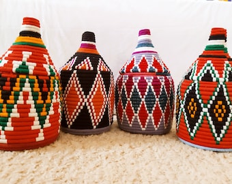 Panier berbère fait main : pot de rangement pour décoration d'intérieur bohème marocaine