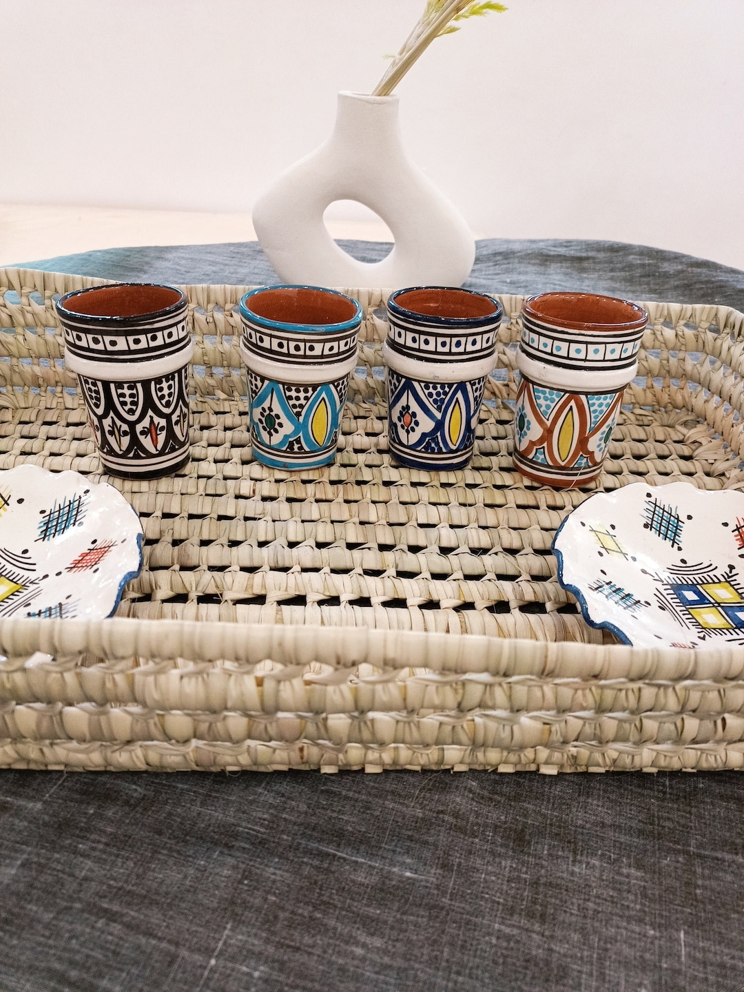 Lot De 4 Tasses à Café En Verre Peintes à La Main - Style Vintage, Fait Main - Occasion