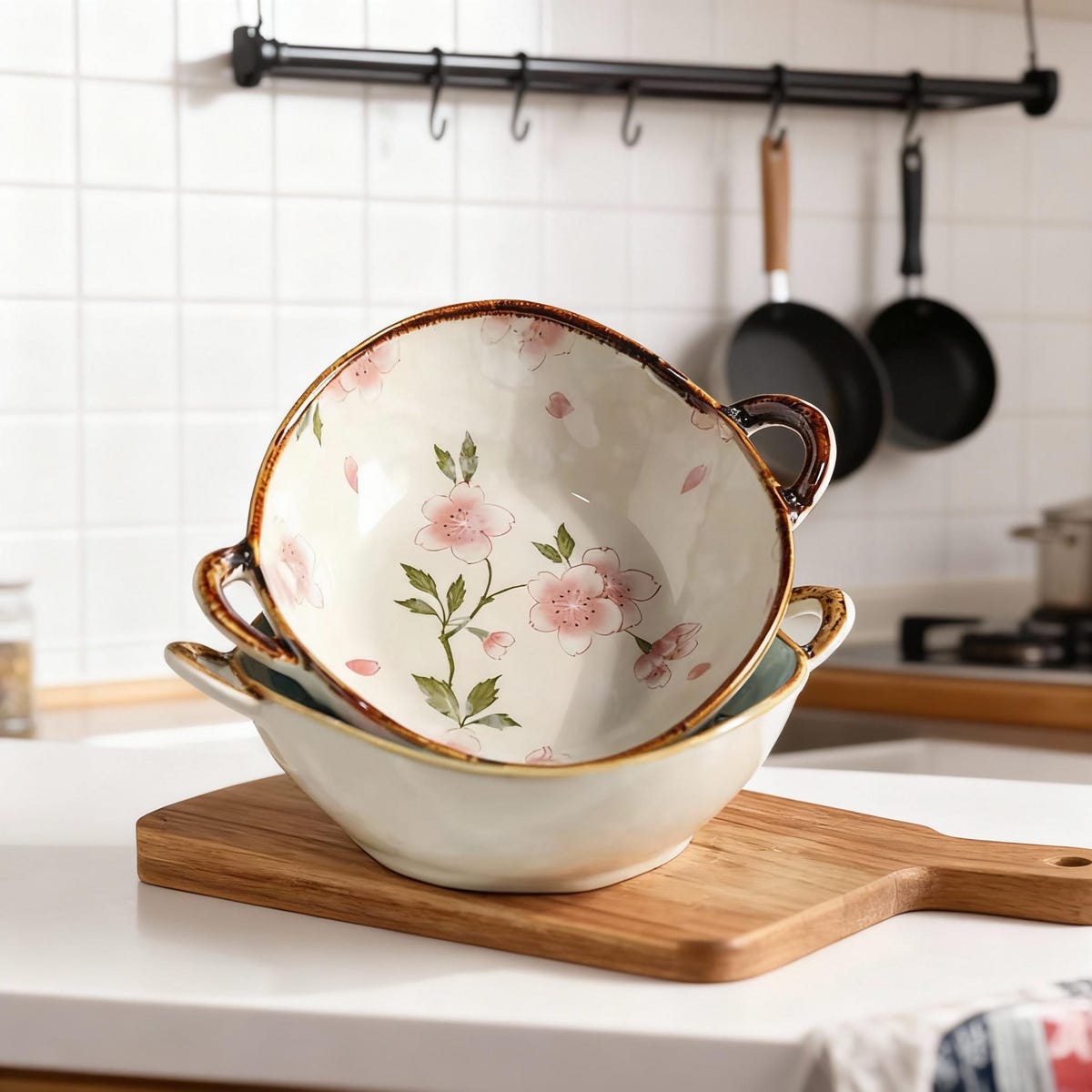 Handmade Floral Ceramic Bowl With Handles – Soup, Salad & Pasta Bowl – Vintage Style Dinnerware - Etsy