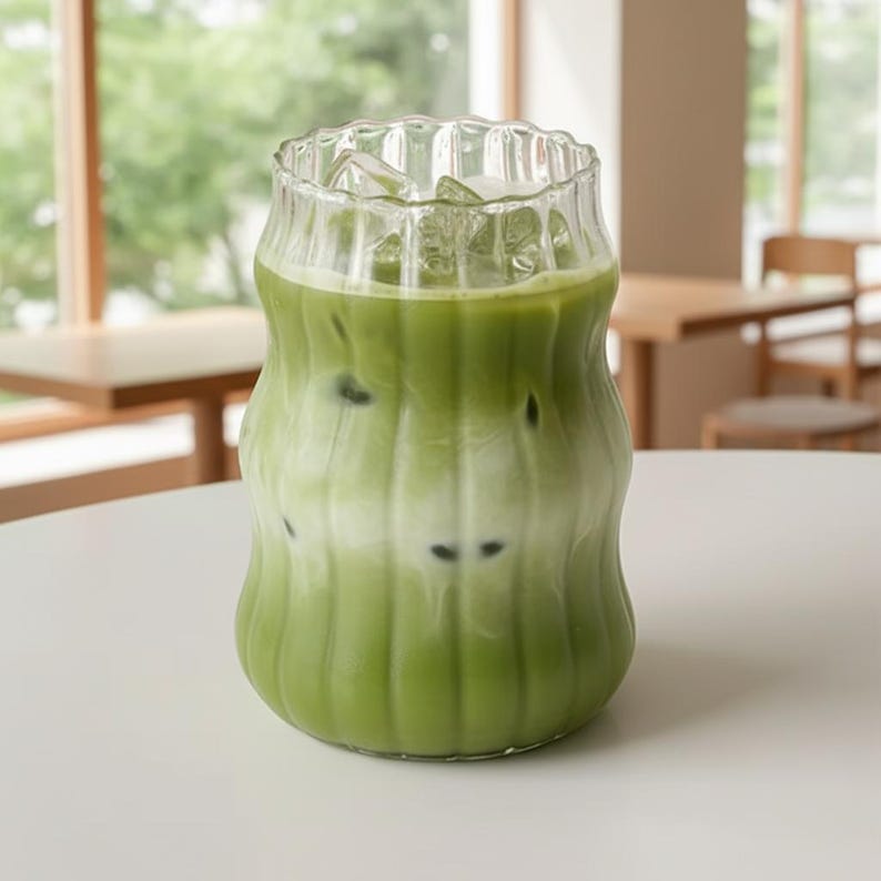 Wavy Glass Cup | Aesthetic Drinking Glass for Coffee, Matcha & Iced Drinks | Clear Curvy Tumbler | Modern Glassware for Home