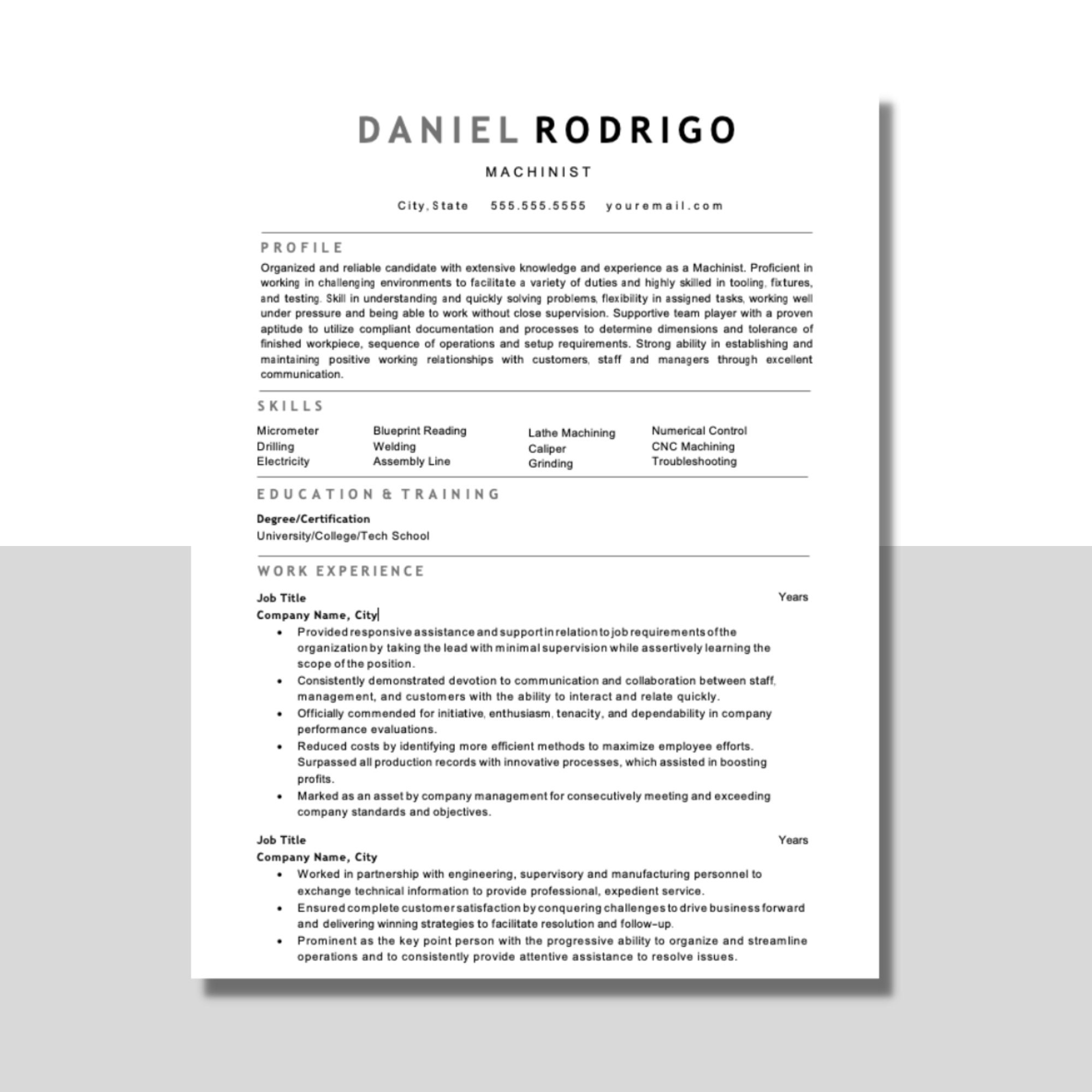 Blue Collar Resume Machinist Resume Template Custom Resume Etsy Blue Collar Resume Machinist Resume Template Custom Resume Etsy