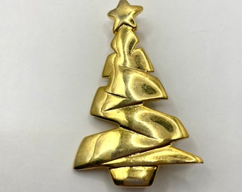 Vintage Vtg Danecraft ton or simple broche de sapin de Noël minimaliste moderne moderne épingle de Noël