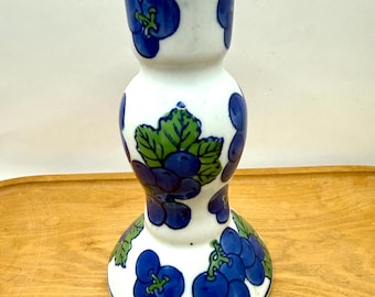 Vintage Hermitage Pottery Blueberry kandelaar kandelaar 6" blauw wit keramiek 1998