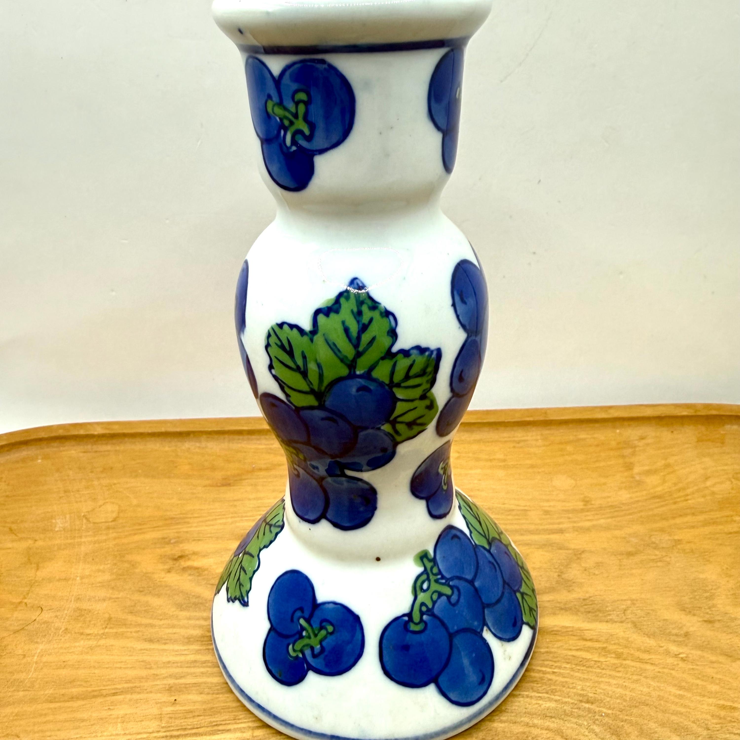 【極美品】Lloyd's Antiques Eve Boucle Blue Vintage Hermitage Pottery Blueberry Candle Holder Candlestick 6