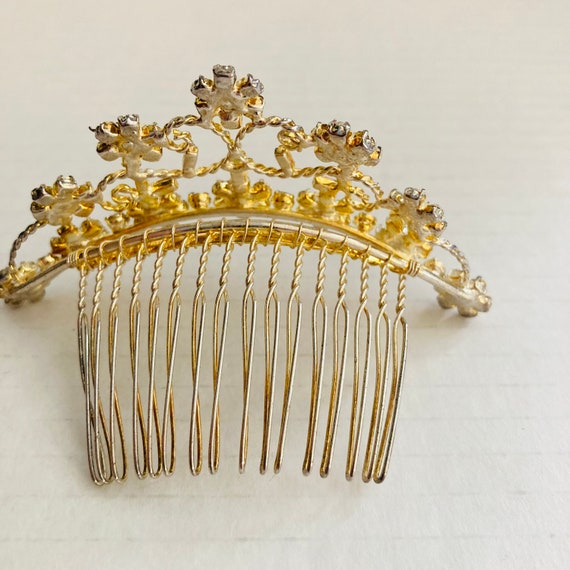 Vintage Vtg Crown Clear White Rhinestones Gold Si… - image 2