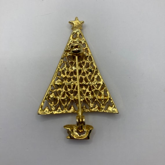 Vintage Vtg Christmas Tree Brooch Gold Tone White… - image 2