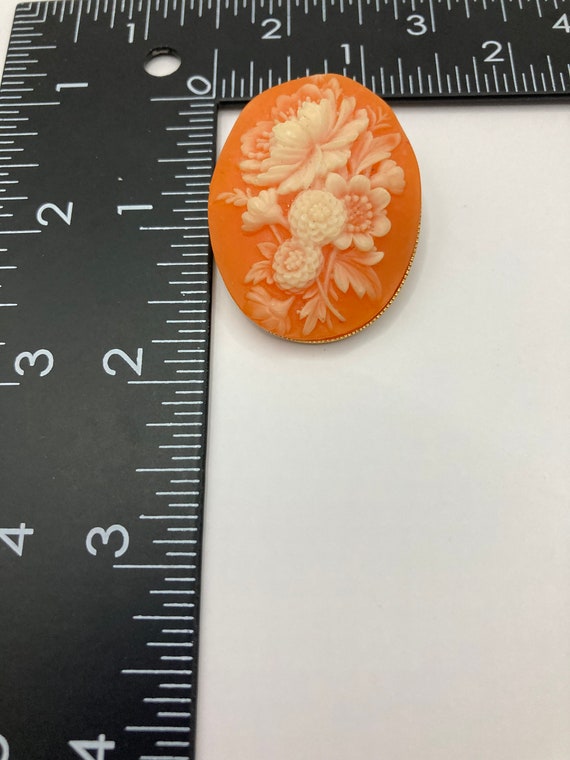 Vintage Vtg Resin Floral Cameo Brooch Soft Orange… - image 3