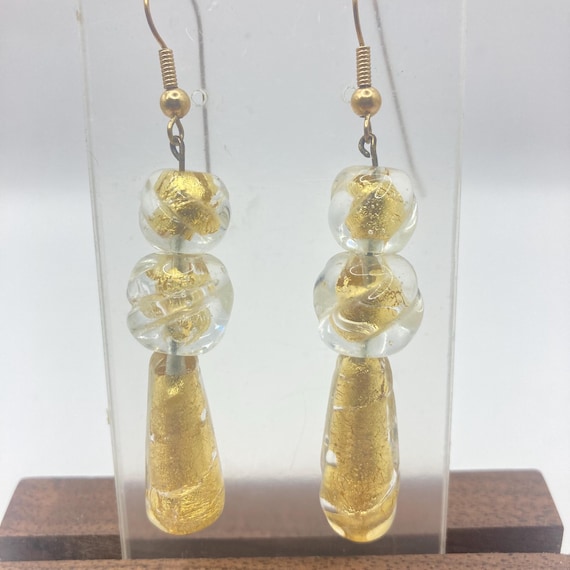Boucles D'oreilles Pendantes Vintage Années 1960 - Cristaux, Métal Doré, Fermoir Clips, Occasion