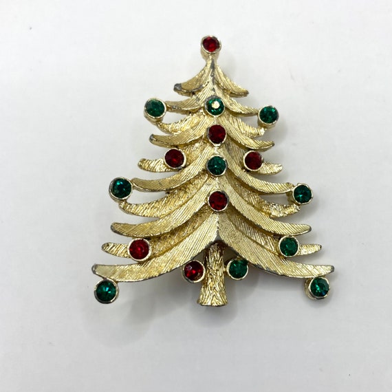 Vintage Vtg Christmas Tree Brooch Brushed Gold To… - image 1