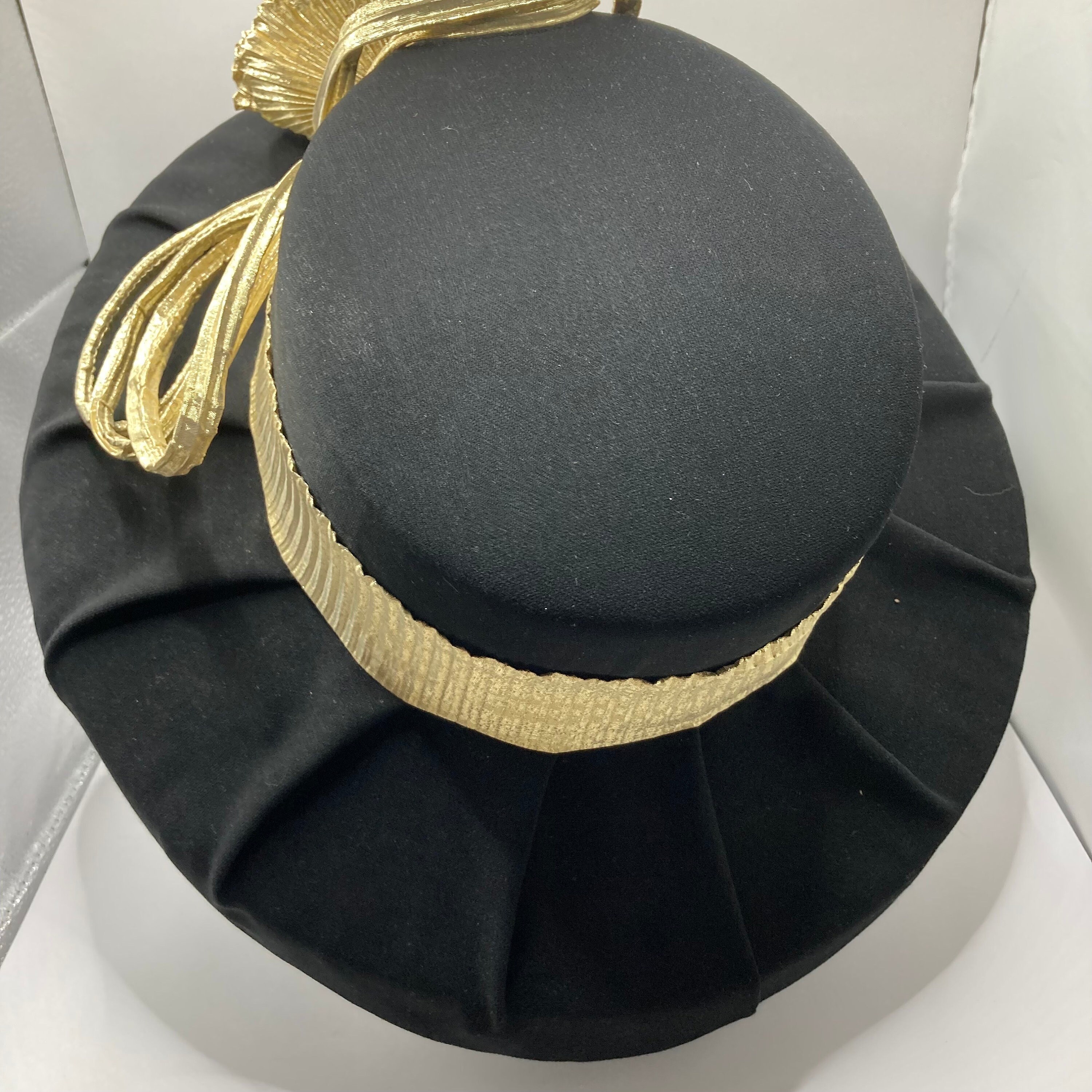Vintage Vtg Women's Formal Dress Pleated Wool Hat Wide Brim