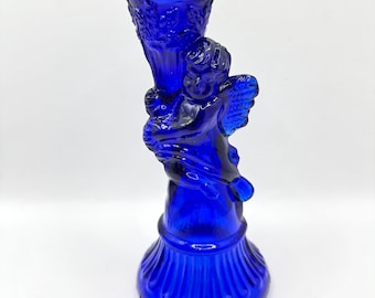 Vintage VTG kobaltblauwe engel cherubijnkandelaar 6,5"