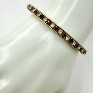 Vintage Red & White Rhinestone Bangle Bracelet Sz 8.5 Gold Tone Faux Diamond And Rubies