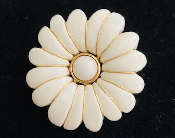 Broche vintage VTG Trifari 1,5” fantasia flor margarida marfim creme dourado colorido broche esmaltado MCM
