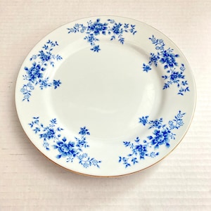 Vintage Vtg China Garden Salada Lado Prato de Almoço 8,25” Mandarim Azul Floral em Branco Cottage Shabby