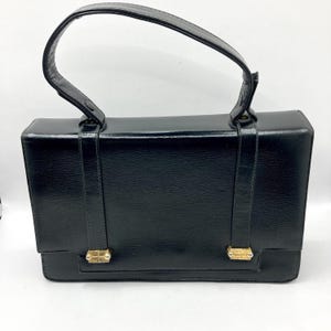Vintage VTG Schwarz Leder Hilco Handtasche Top Griff Gold Trim 8.75x6 ''Made In Haiti Kleine Handtasche Tasche Pocketbook 1960 READ