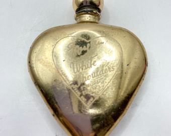 Vintage Vtg Evyan For White Shoulders Gold Tone Heart Shaped Glass Perfume Bottle Purse Flacon 1950’s Collectible Screw Off Cap SEE