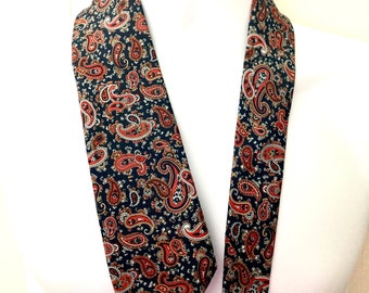 vintage Vtg Ketch cravate pour hommes bleu orange Paisley soie (mélange ?) Floral Boho automne foncé