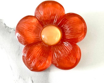 Vintage Vtg Flower Power Statement Brooch Lucite Iridescent Creamsicle Orange Mod 1960’s Floral Whimsical Fun Hippie