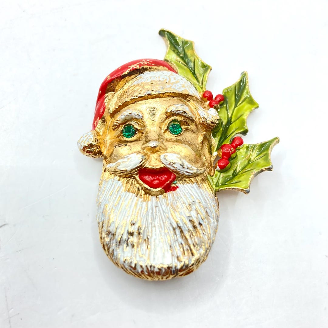 Broche Vintage Père Noël Émaillée Or Années 60 – Laiton, Style Rétro, Occasion