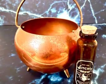 Vintage Coppercraft Guild Small Copper Cauldron Planter 3x2.75” Brass Handle & Feet