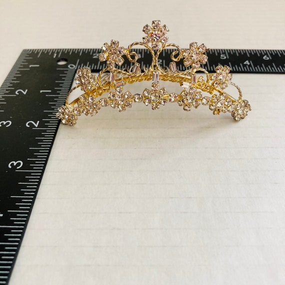 Vintage Vtg Crown Clear White Rhinestones Gold Si… - image 3