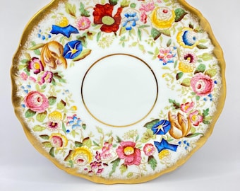 Vintage Vtg Queen Ann Hand Painted 9” Plate By Hammersley Floral Gold Scalloped Rim Discontinued Bone China Made In England