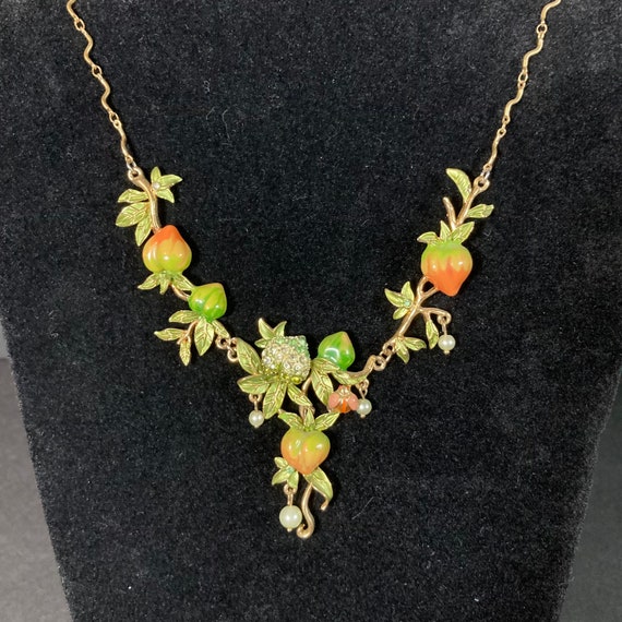 Vintage VTG Y Drop Autumn Fruit Necklace 19”Gold … - image 1