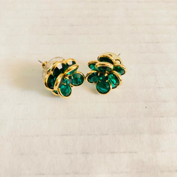Vintage Vtg Austrian Crystal Pierced Stud Emerald… - image 2