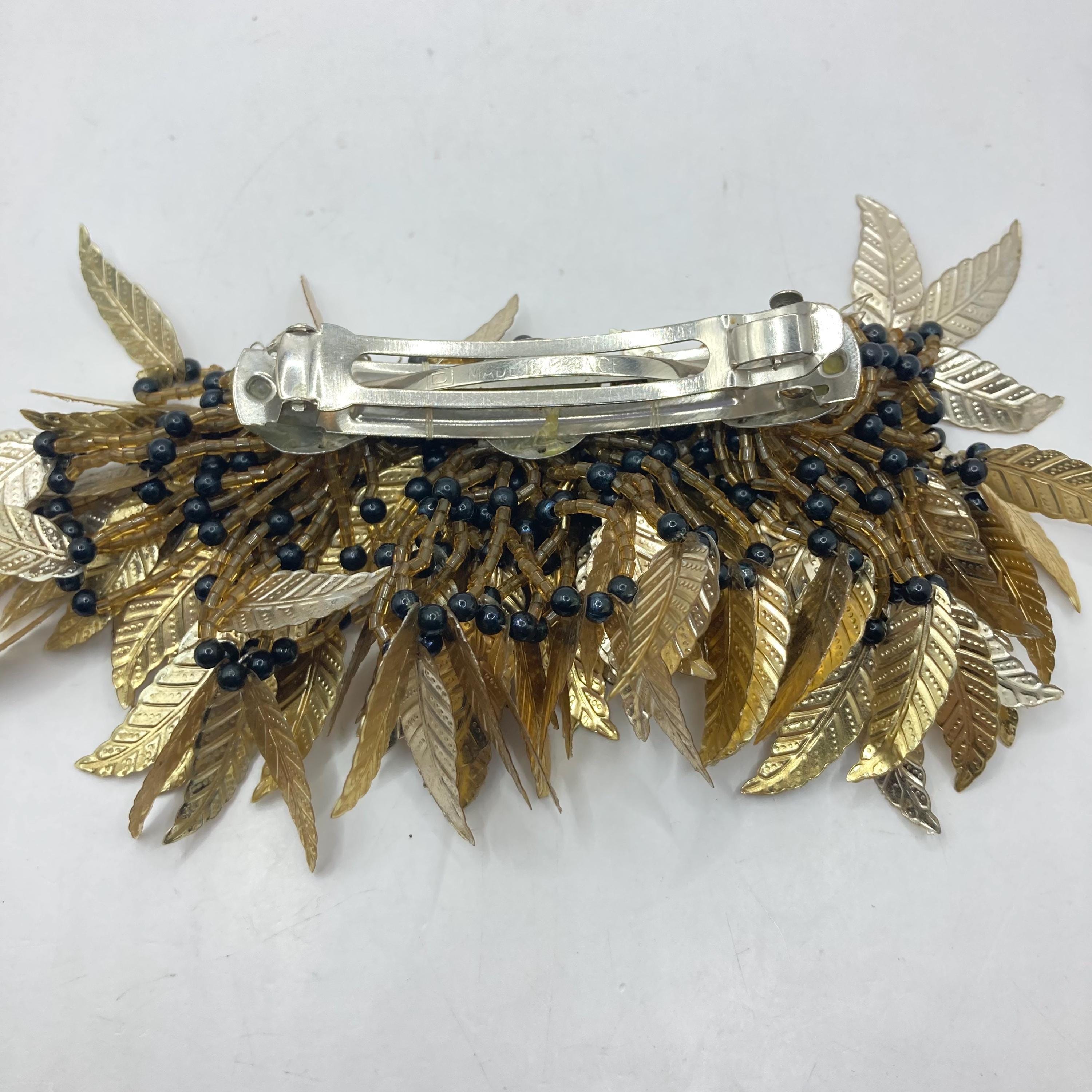 Vintage‎ Gold-tone Hair Barrette Accessory Grapes Leaves Made in France Iaceble Vintage Gold Leaf Hair Clip - Bohemian Greek Goddess  main image 4