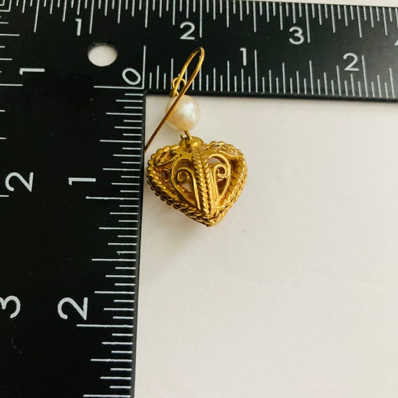 Vintage VTG Avon? Gold Tone Pierced Metal Heart D… - image 3