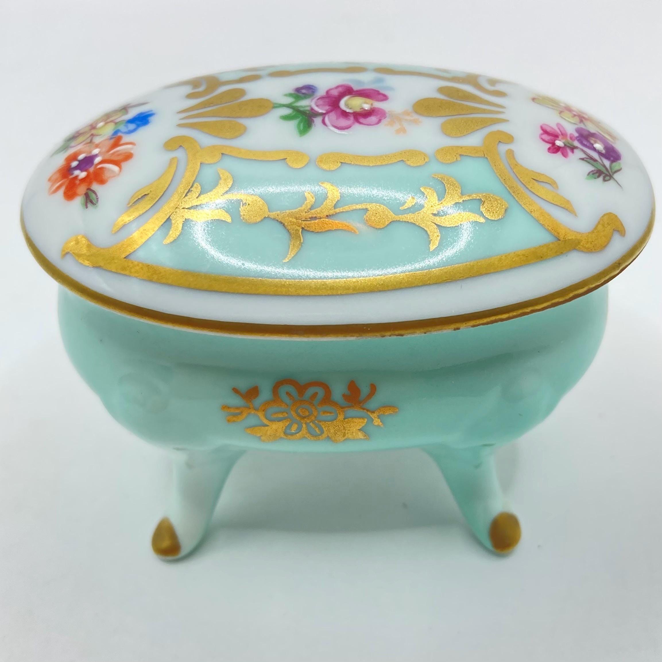 Vintage Vtg Saxe Germany Porcelain Hand Painted Trinket Box Mint
