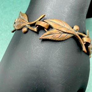 Vintage Copper Leaf & Berry Station Link Bracelet Sz 7 1930’s?