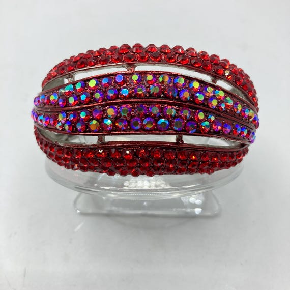 Vintage Vtg Ruby Red Rhinestone Wave Clamper Hing… - image 3