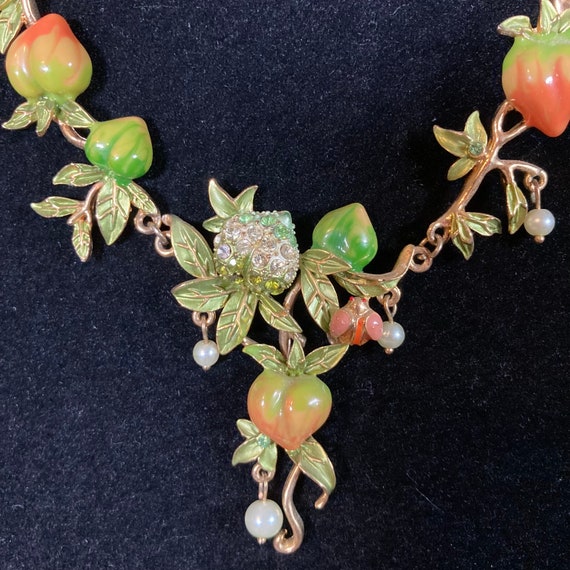 Vintage VTG Y Drop Autumn Fruit Necklace 19”Gold … - image 3