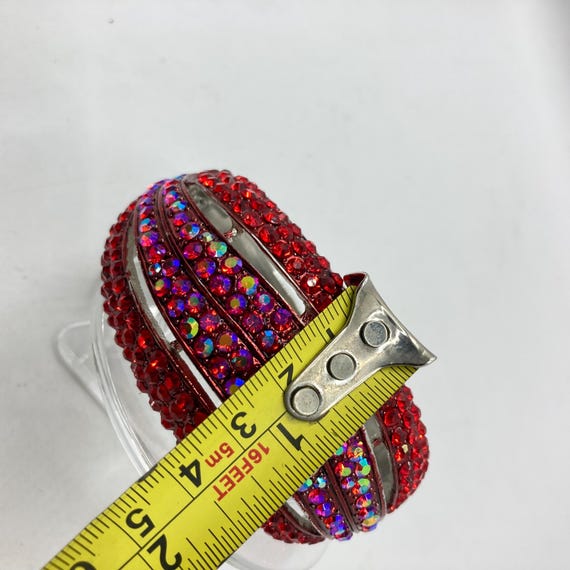 Vintage Vtg Ruby Red Rhinestone Wave Clamper Hing… - image 7