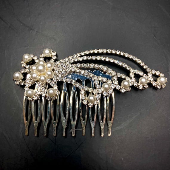 Vintage Vtg Shooting Star Hair Comb Faux Pearl Prong Set  display picture 3