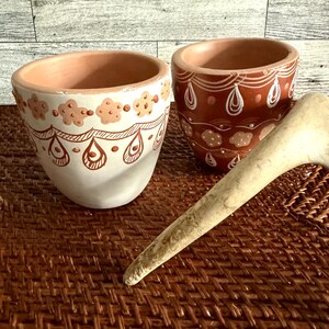 Vintage Hand Painted Small Terra Cotta Pots Planters 2.75x2.75” Signed Multiple Small Flaws