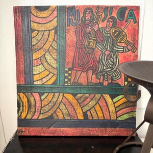 Vintage MCM Spanish Folk Art On Board 11.5” Square Musica Hand Made By Esex SEE