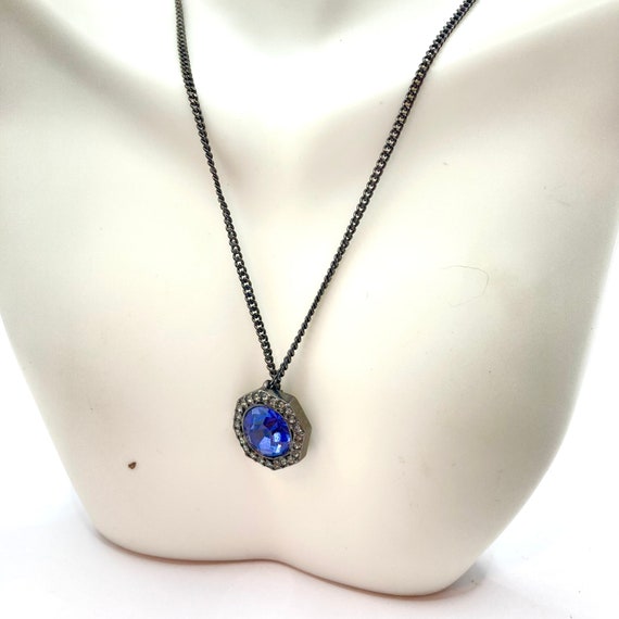 Vintage Vtg Givenchy Pendant Necklace Blue & White Crystals