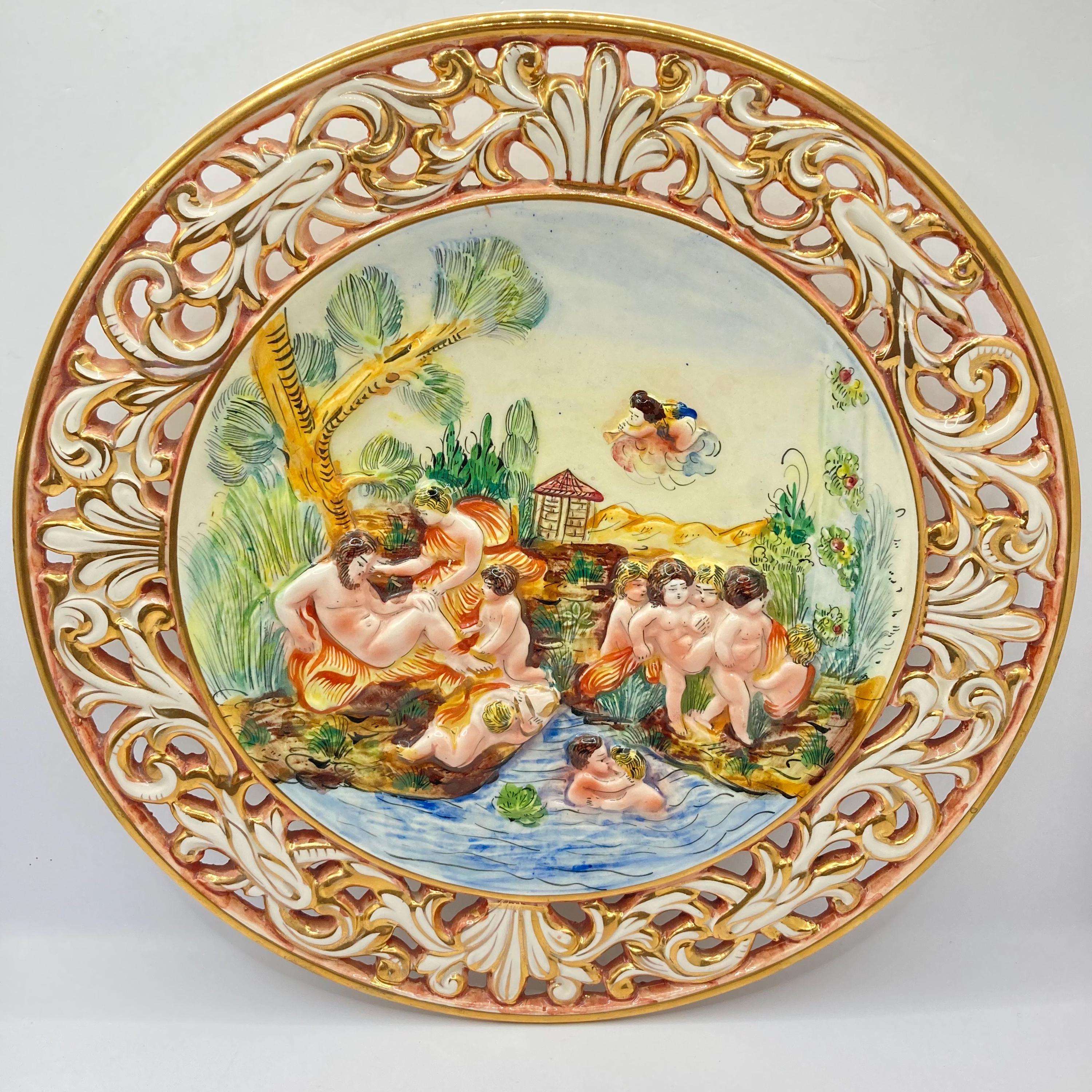Vintage Vtg Capodimonte Made in Italy Hanging Decorative Plate